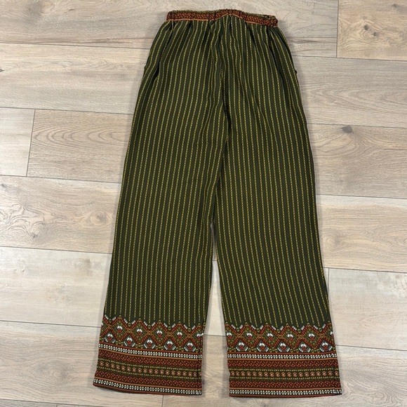 Umgee Green and Orange Striped Boho Wide Leg Pull on Pants - Picture 8 of 10